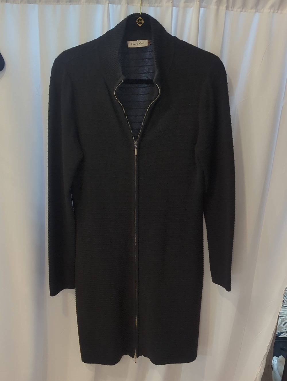 Calvin Klein Gray/Black Long Zip-Up Tunic Sweater Size Medium
